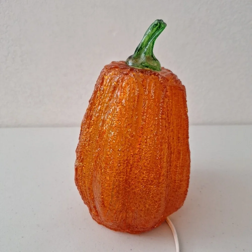 Vintage Halloween Pumpkin Melted Plastic Popcorn Light Up Jack O Lantern Lamp 8